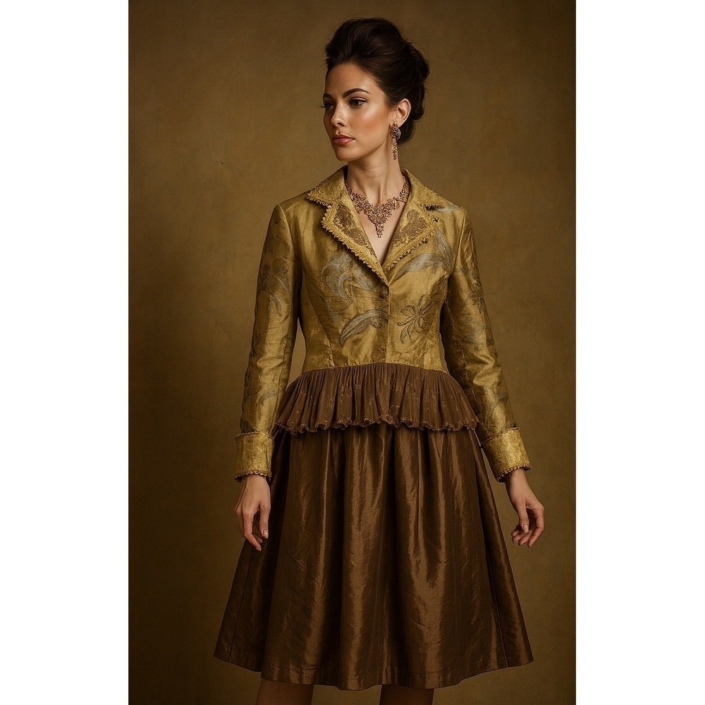 Sandy Starkman Silk Blouse SZ Small Glam Tapestry Statement Brocade